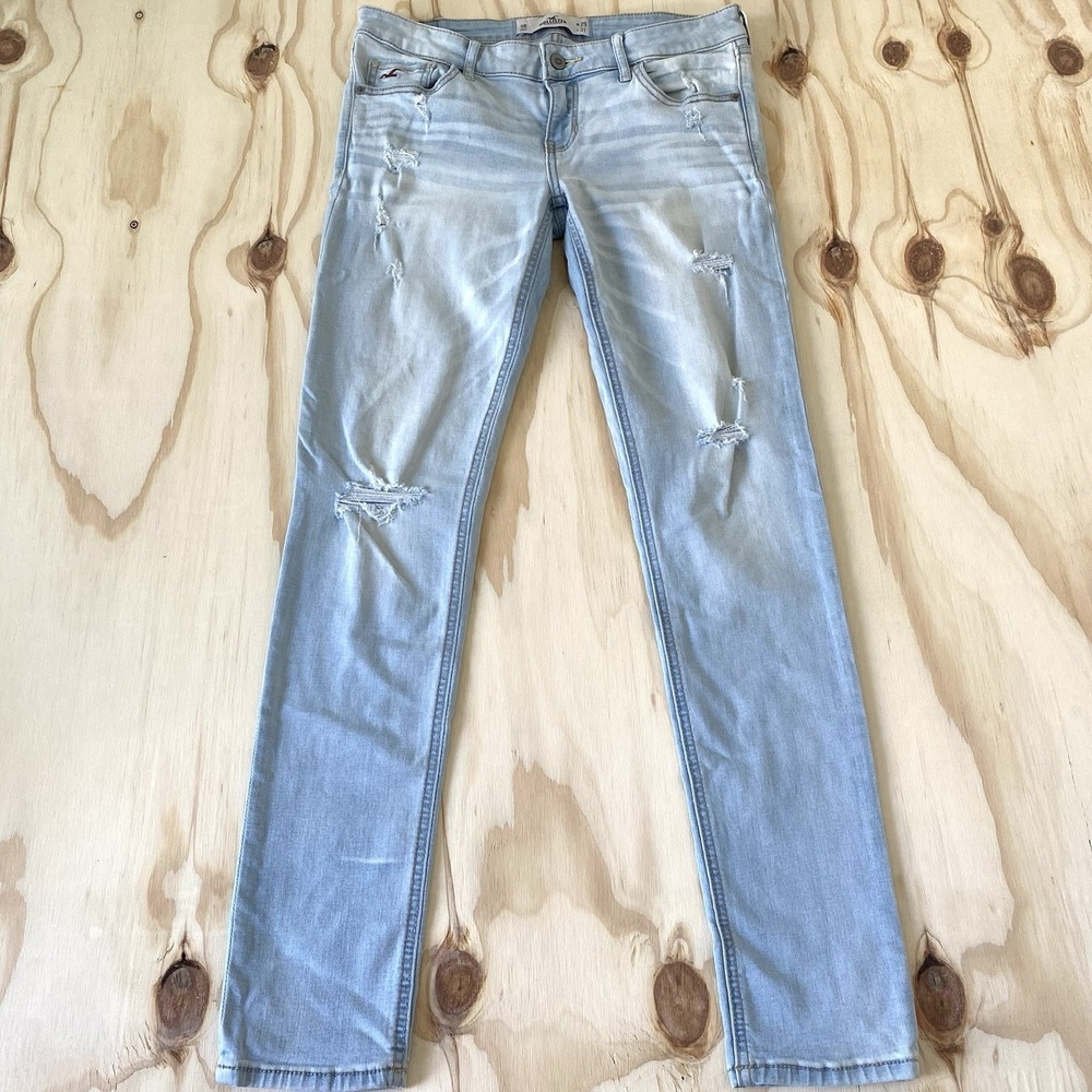 Hollister Women's 9R 29x31 Low Rise Super Skinny Jeans Light Wash Distressed